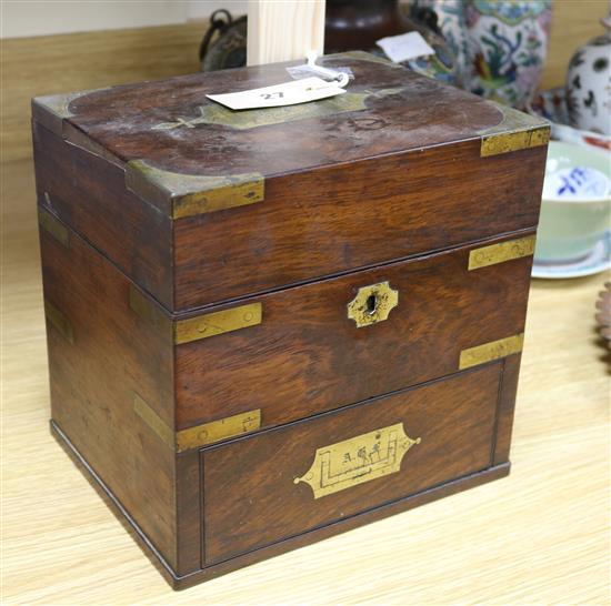 A Georgian mahogany brass-bound apothecary chest, with fitted interior and base drawer with locking pin, W 8.75in